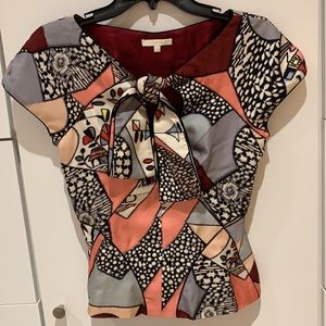 NWOT Zac Posen Retro Silk Pattern Dressy Blouse Shirt With Neck Tie Rare Size 4